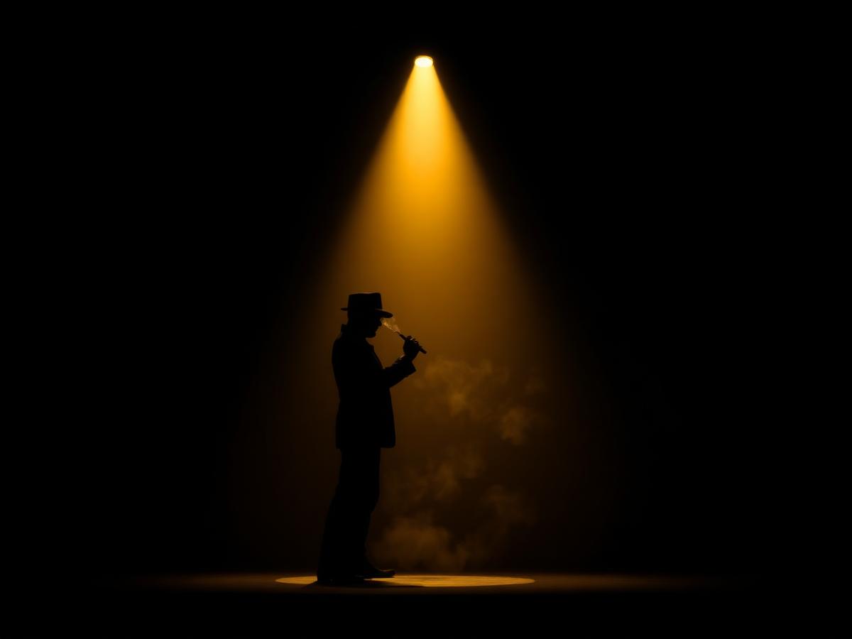 Silhouette eines modernen Bühnenmagiers im Spotlight